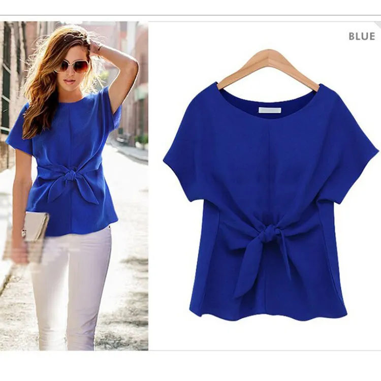2020 blusas de mujer de manga corta con cuello redondo pajarita delantera nuevas blusas de mujer camisas blancas Blusa Casual camisa branca rosa