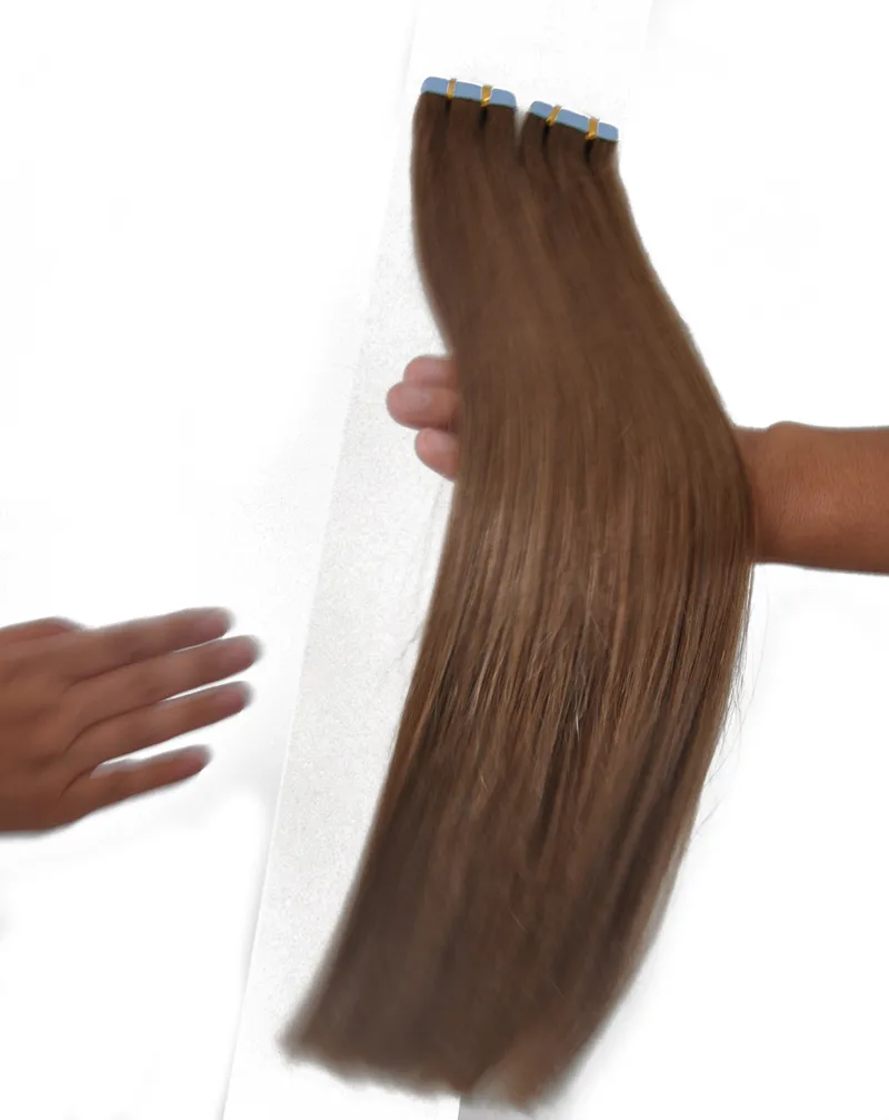 Açık Kahverengi Renk Üst Kalite 80pcs 200g İnsan Saç Uzantıları Bant 8 # Saç Uzantıları Cilt Gerçek saç atkı