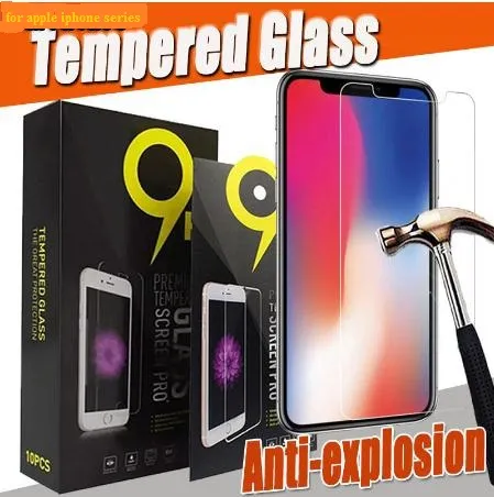 Tempered Glass Screen Protector 2.5D 9H For iPhone 14 13 12 11 Pro XS Max XR X 8 7 6 6S Plus Tough Protective With Black Package