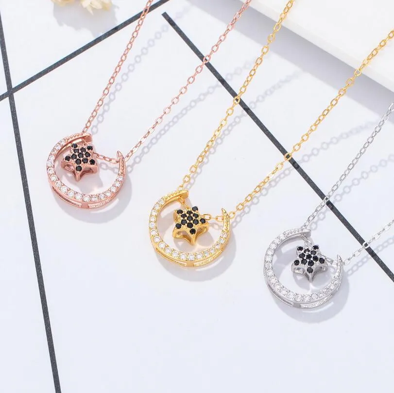 Star and Moon Pendant Necklace Mother Day Gift Wholesale Fashion Jewelry 925 sterling silver Cute Luxury Necklaces