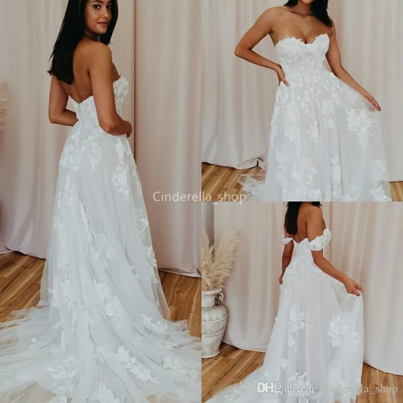 Elegant Plus Size Lace Bohemian Wedding Dresses Sweetheart Appliques Beach Boho Wedding Dress Bridal Gowns Vestido De Noiva Custom