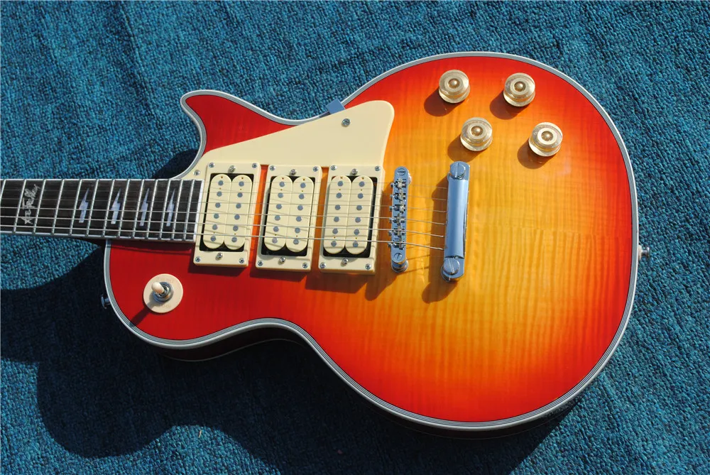 custom shop la plus haute qualité Ace frehley signature 3 micros guitare électrique, guitare rouge cerise, livraison gratuite