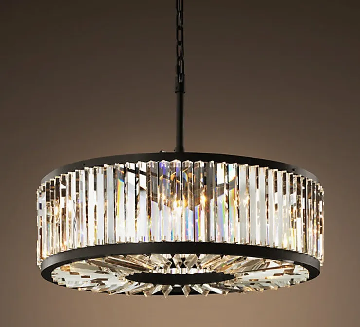 American Retro Luster K9 Crystal E14 Light Light okrągła czarna czarna okrągła lampka na stół na stole Vintage Lampa LLFA2506