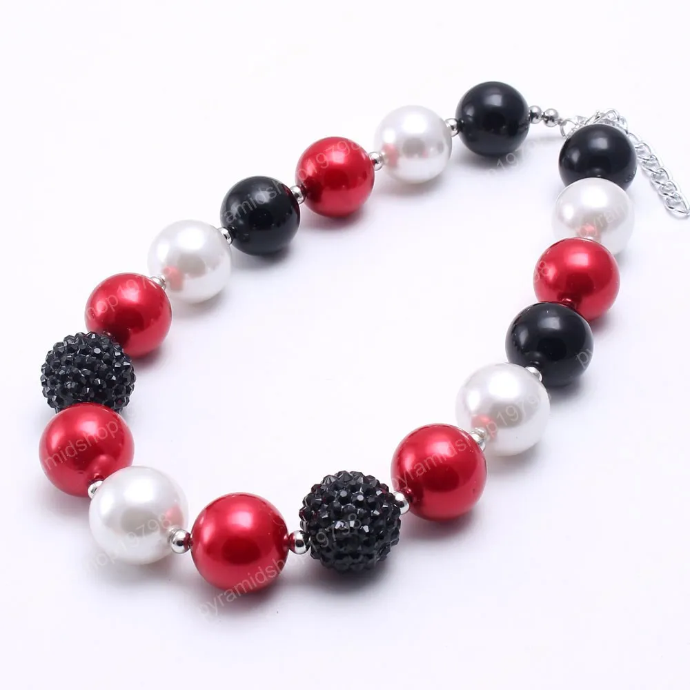 Perles de perles bébé enfant collier épais couleur rouge + noir fille enfants Bubblegum gros collier de perles enfants bijoux