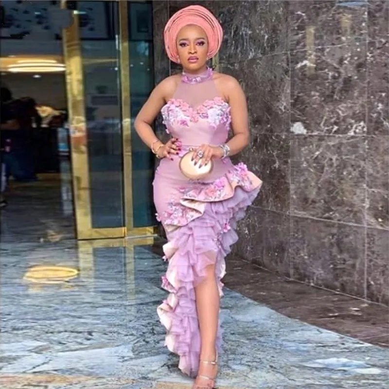 Haltered ruffles mermaid evening dress on sale