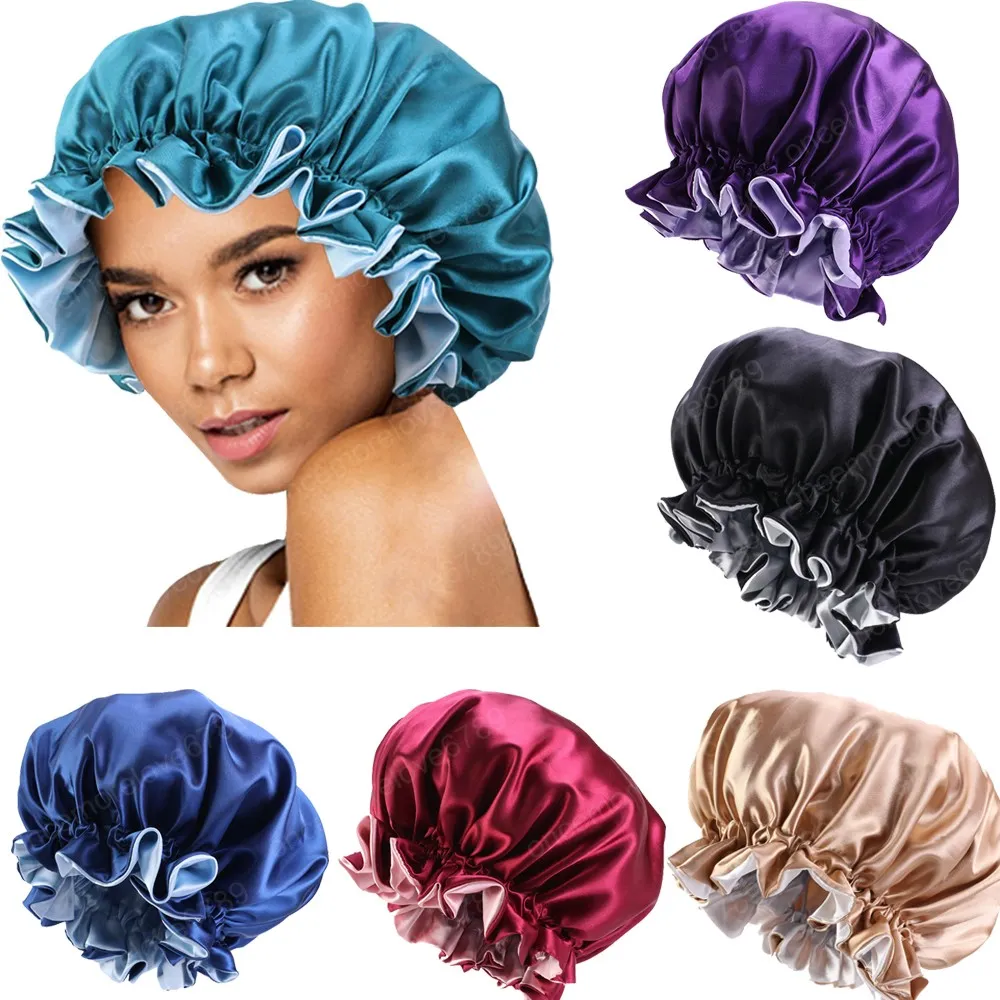 Extra große, wendbare Damen-Haarpflege-Satin-Seiden-Mütze, elastisches Band, Nachtschlafmütze, Kopfwickel-Abdeckung, Chemo-Schlafmütze, Turban