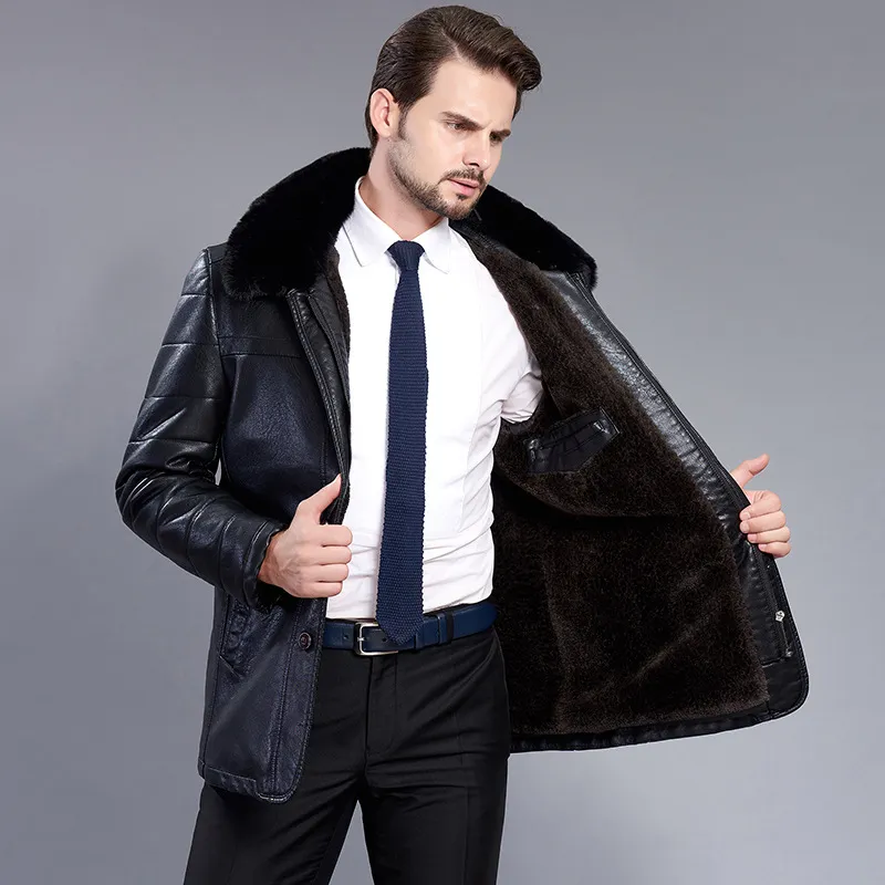 giacca di pelle da uomo con collo di pelliccia cappotti caldi invernali giacche di shearling capispalla spessi giacca a vento cappotto padre impermeabile top da neve 6xl