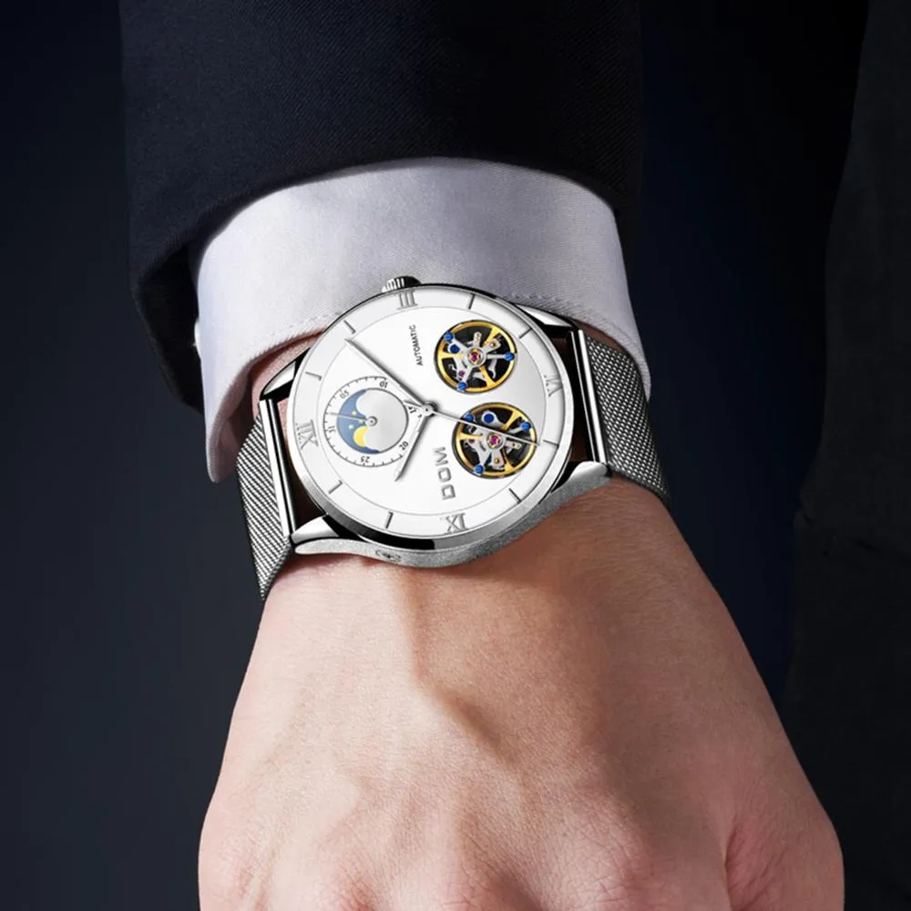 Orologio Meccanico Automatico Uomo In Acciaio – Quadrante 42mm, Cinturino Pelle, Impermeabile 30m, Tourbillon - 4