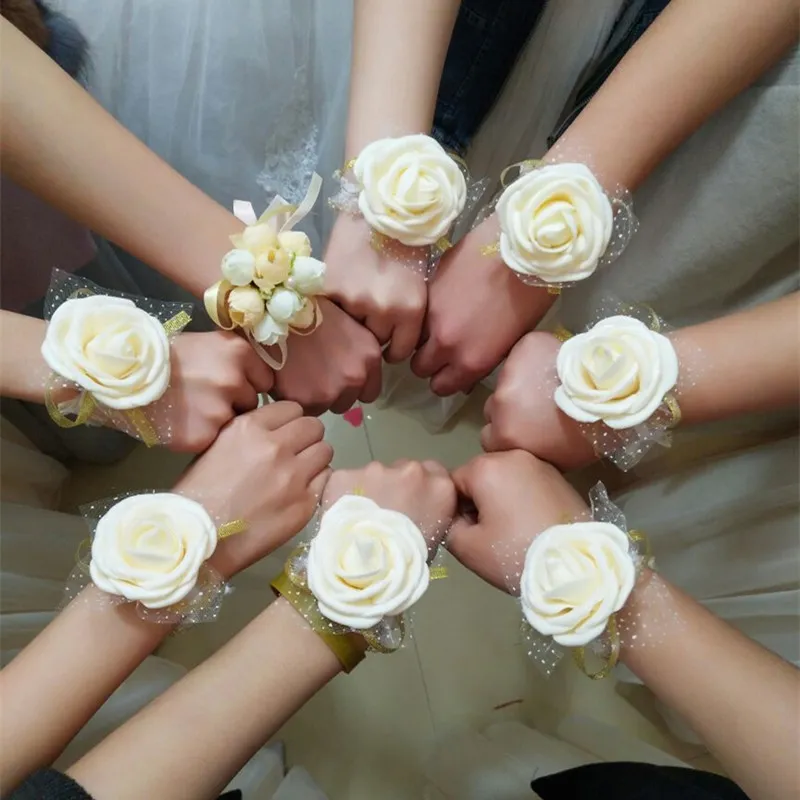 Güzel Düğün Tema Yapay Gelin Nedime El Çiçekler Bilek Korsaj Buketleri 10 Renkler Mevcut Ücretsiz Kargo