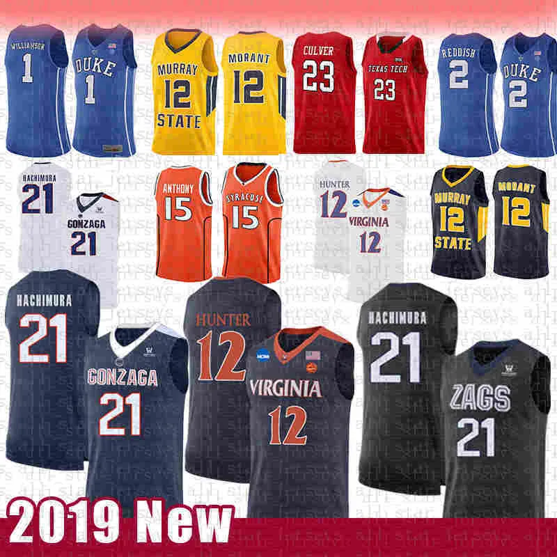 12 De'Andre Hunter 21 Rui Hachimura NCAA College Basketball Jersey Gonzaga Bulldogs Virginia Cavaliers Carmelo Anthony 15 Syracuse jers