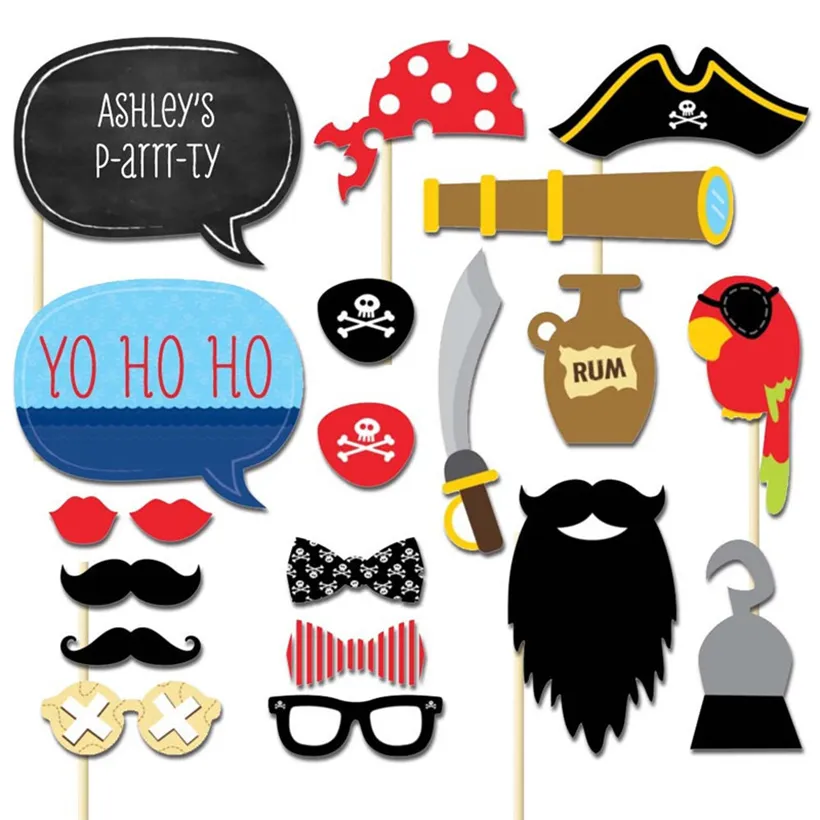 Новый дизайн Meidding 20шт / Set Pirates Стили Photo Booth Реквизит Смешные Усы очки Diy наборы Lips Birthday Party Decoration товары