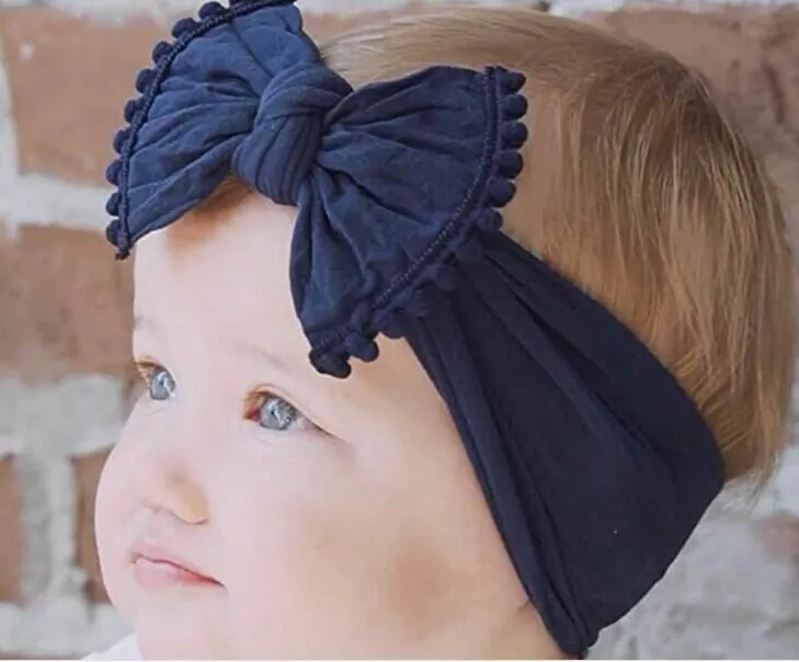 Niedliches Baby-Kind-Haarband mit großer Schleife, solide Baumwolle, Stretch, Turban, Knoten-Kopfwickel, Kopfbedeckung, Mädchen-Quasten-Stirnband