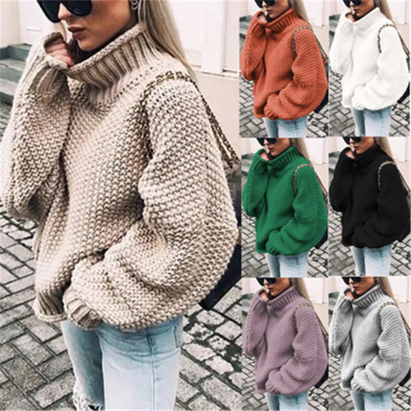 Maglioni da donna Maglione da donna Moda manica a pipistrello dolcevita allentato maglione lavorato a maglia autunno inverno manica lunga caldo solido pullover taglie forti