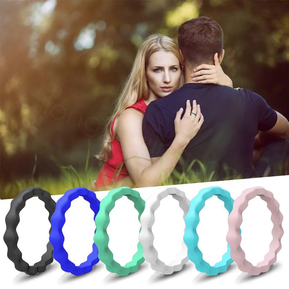 Wave Silicone ring Colorful Finger Wedding Silicone Hoop Rubber Hand Band Flexible Rings Thin Stackable Girls Lady Jewelry 3mm FFA3647-2
