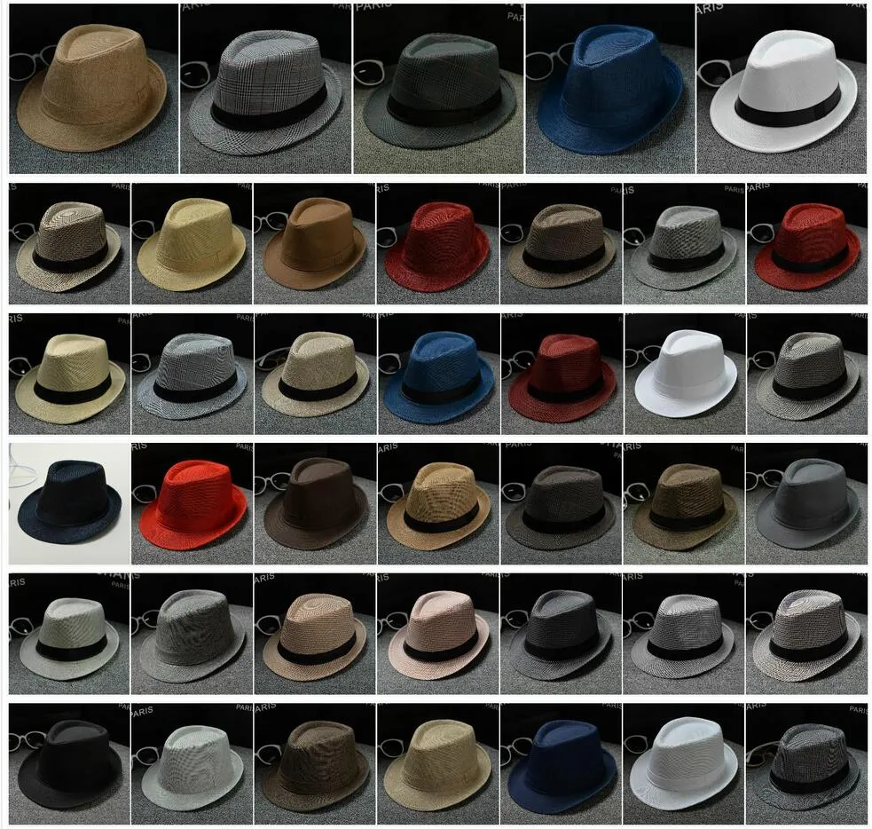 40 Designs Fashion Straw Hats Mężczyźni Kobiety Panama Hats Hats zwykły kolor Jazz Hat skąpe brzegowe czapki