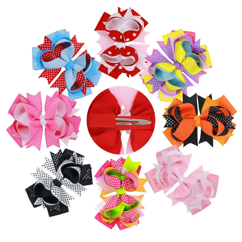 Flickor Bow Hair Clips Färgglada Ribbon Big Bow Barrettes Vågpunkt Uttryckt Röd Grön Orange Bågar HA649