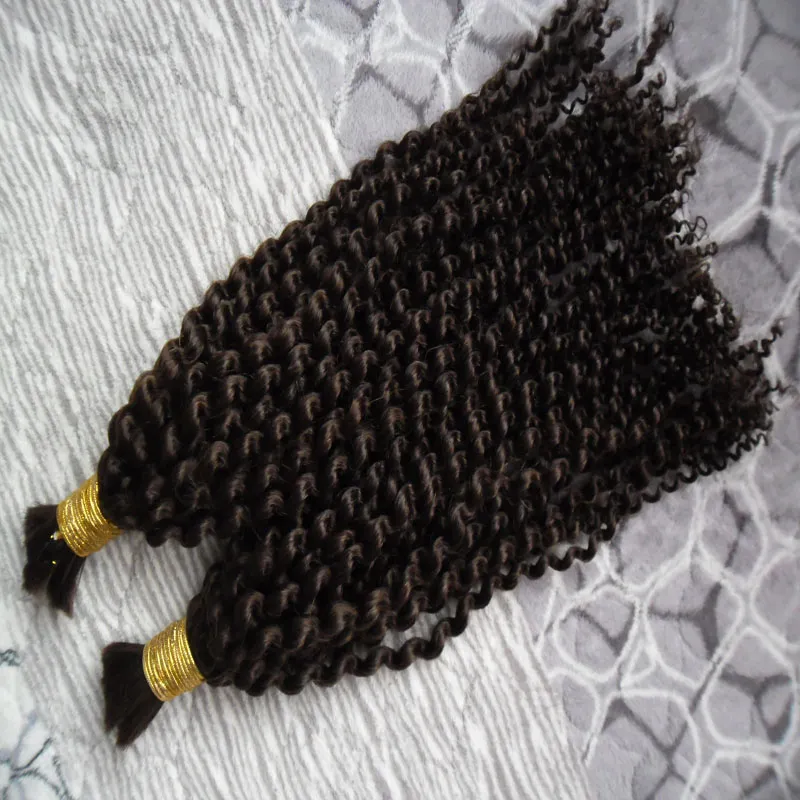 200g Ludzki oplatający Włosy Włosy Brak załącznika Kinky Curly Hair Extension do warkoczy 2 pc Brak wątku Brazylijskie Human Hair Szydełko Braid Bulk