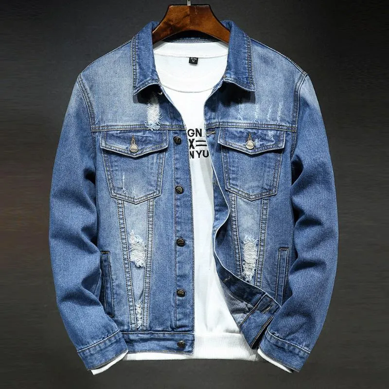 2019 봄 가을 단단한 데님 자켓 남자 캐주얼 슬림 피트 폭격기 재킷 남자 Jean Jacket Mens Outwear 남성 카우보이 코트