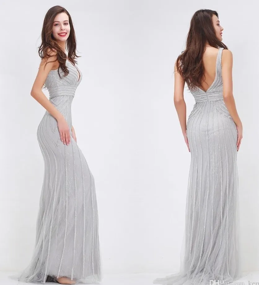 Gratis Verzending Nieuwe Zilvergrijs Sexy High Fashion Champagne Lange Avondjurken Fishtail Ball Party Prom Dresses HY082