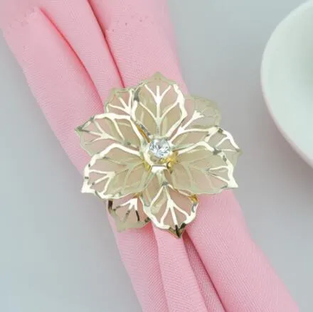 Mode servett ringar exklusiva guld blomma rhinestone bröllopsfest servett ring hem hotell vacker bord dekoration gratis dhl