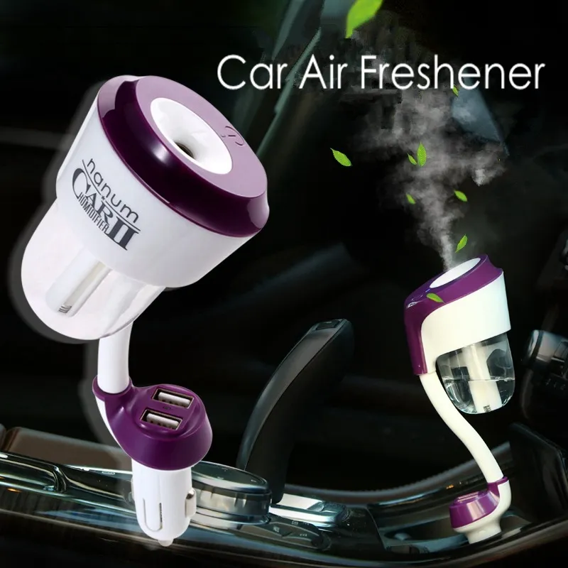 Auto luchtbevochtiger met dubbele 2USB auto stoom luchtzuiveringsverfrisser aroma diffuser etherische olie diffuser mist maker fogger hha308