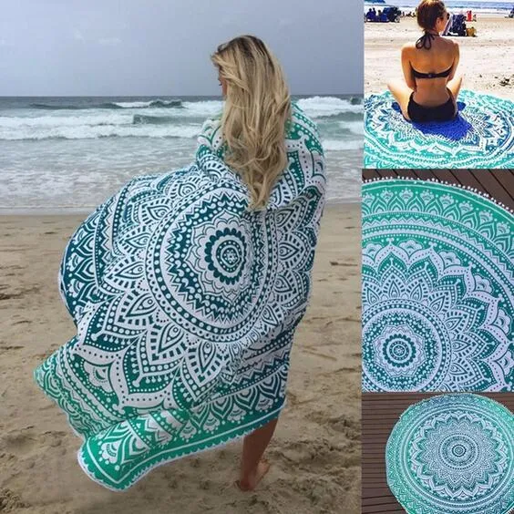 Bohemian Mandala Round Beach Handduk 150 * 130cm Tapestry Yoga Mat Klassiska Mattor Polyester Tapestries Badhanddukar Mode Väggklistermärken