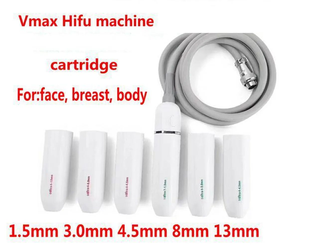 Cartuccia di ricambio Vmax Hifu 1.5/3.0/4.5/8.0/13.0mm per macchina ad ultrasuoni Hifu Vmax, 38000 scatti