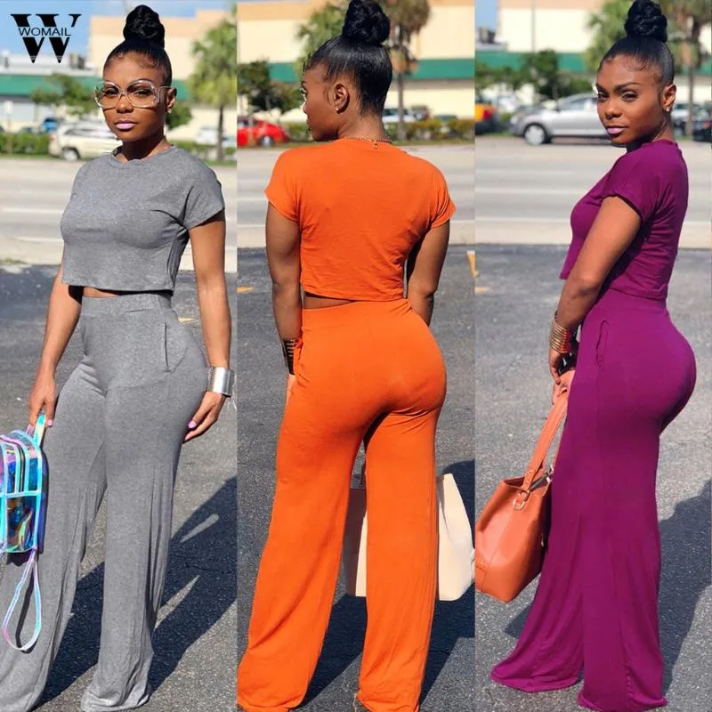 Womens sets clothes 2 piece Set Round Neck Short Sleeve tracksuit women crop top and pants Womens outfits Jumpsuit Casual