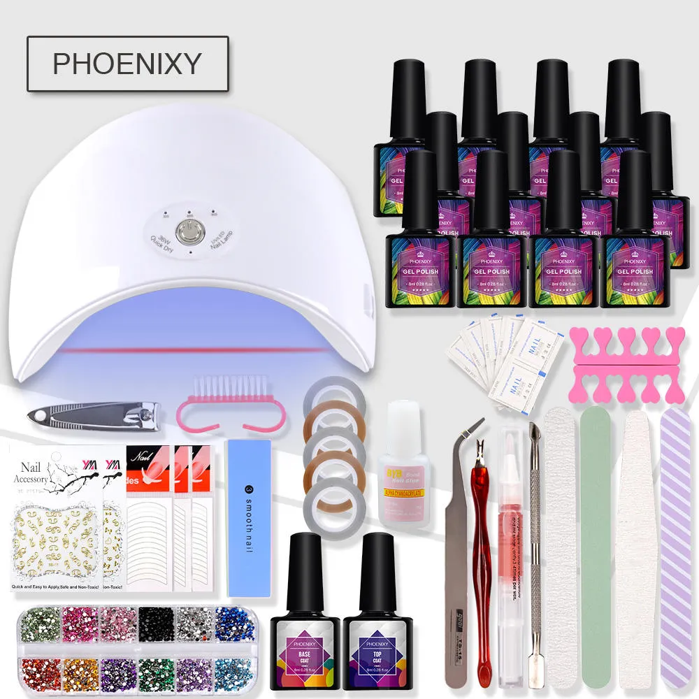 Manicure Set With 36w UV LED Lamp Dryer Gel Polish Extension Set For Manicure Tools Nail Art Kit Nail Gel Polish