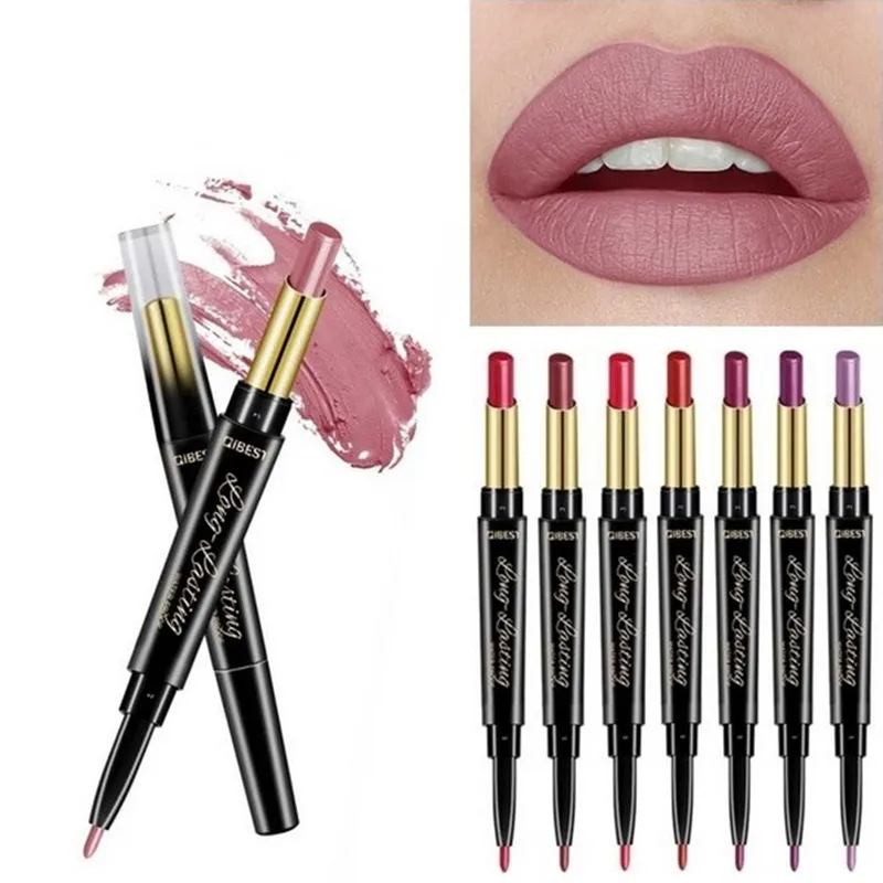 15 colori labbra trucco lip liner sexy rosso opaco rossetto matita lunga durata impermeabile stick double-end nero opaco lipliner