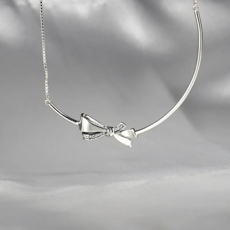 925 Sterling Silver Bow Dainty Silver Necklace With CZ Diamond Inlay Wholesale Pandora Bracelet For Girls With Original Box Perfect Birthday Gift From Gonggu 21.49 DHgate.Com