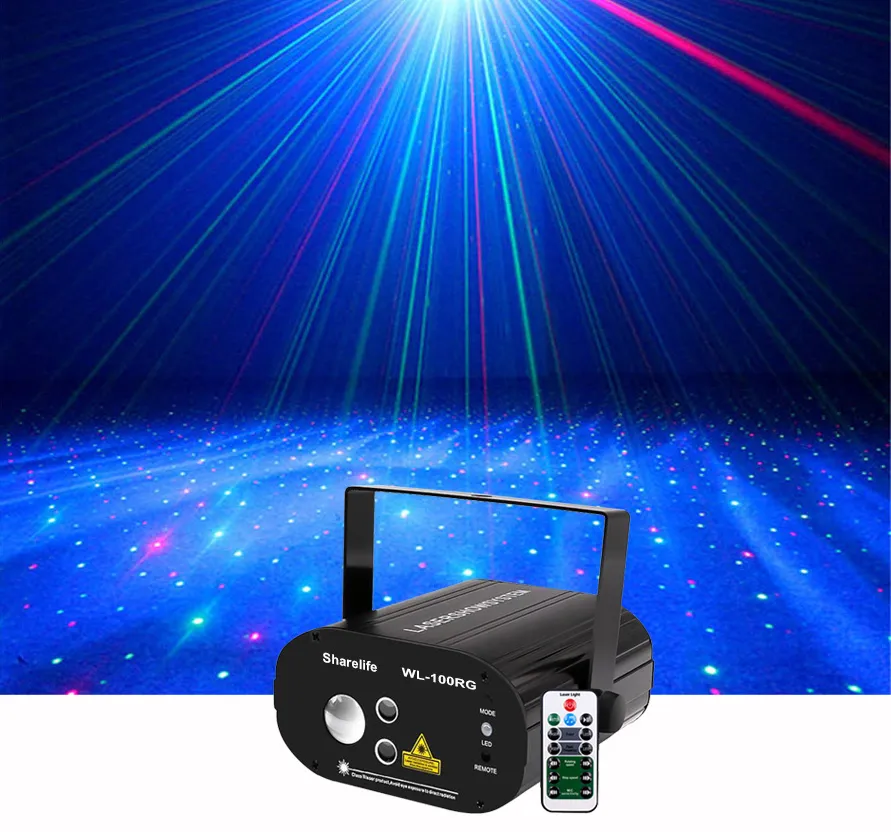 Sharelife Red Green Laser Star con LED RGB Effetto filigrana dinamica DJ Remote Laser Stage Light Home Gig Party Show Lighting