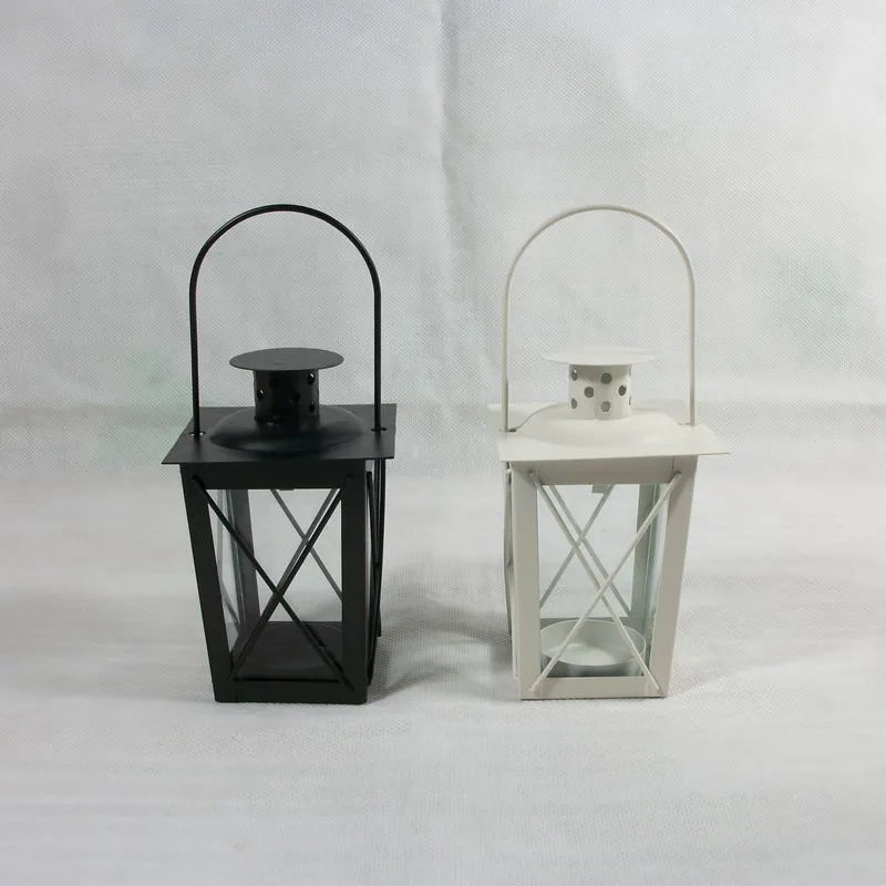 Metal Candle Holder Small Iron Lantern Shaped Candle Holders Black White Color