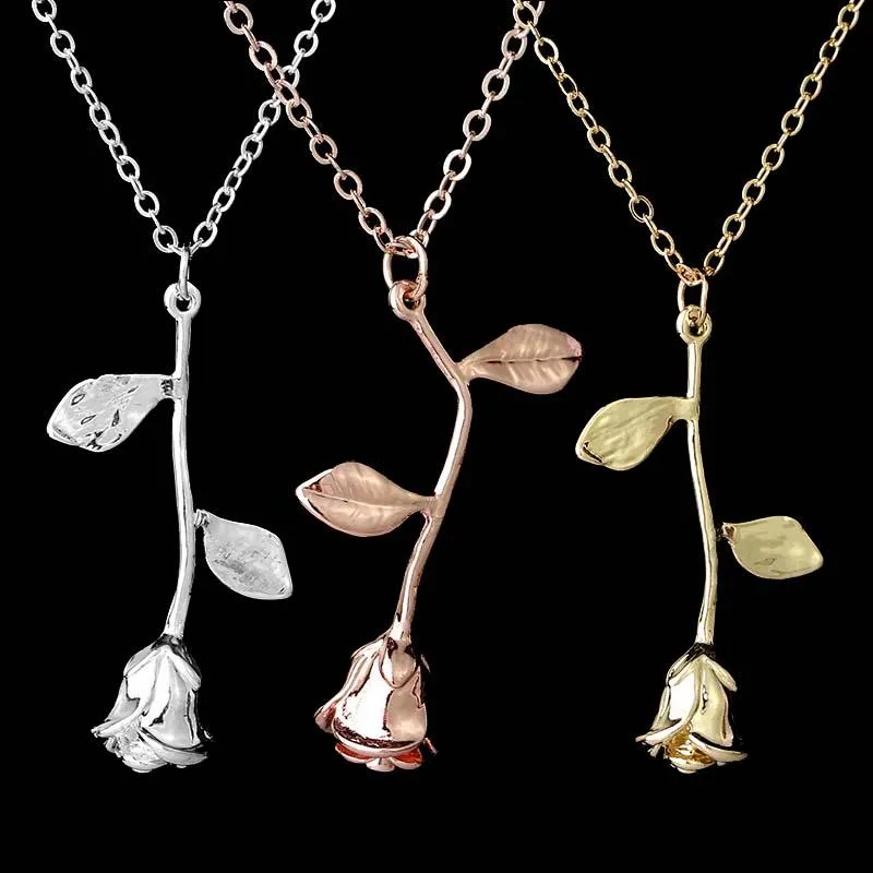 Schoonheid bloem rose ketting zilver rose gouden hangers ketting de beest mode-sieraden voor vrouwen Valentijnsdag cadeau