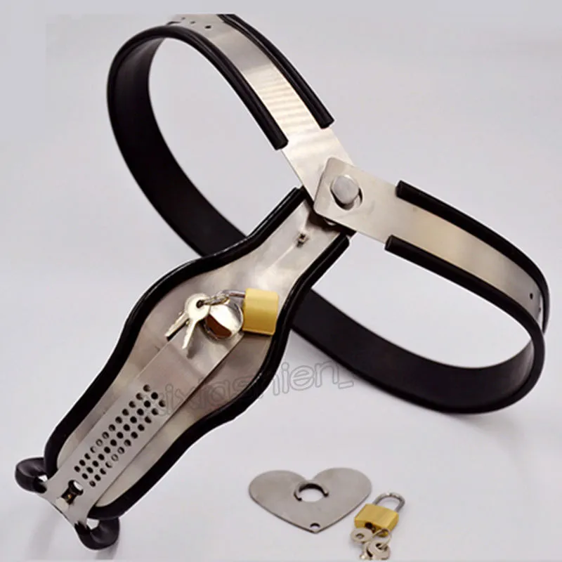 Kyskhetsapparater rostfritt stål kvinnlig kyskhetsbälte enhet t-typ back split plug avtagbar #R45