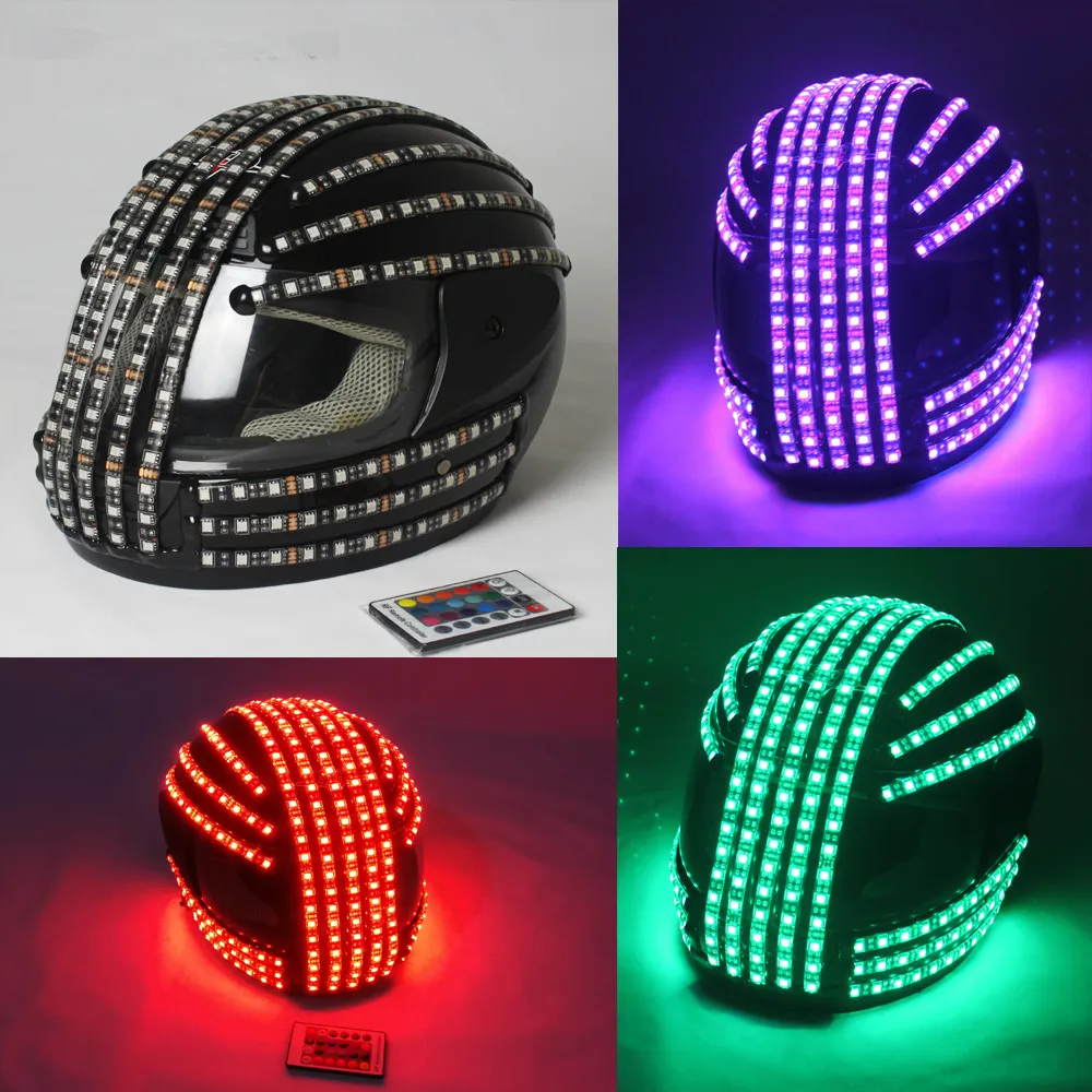 RGB Color LED Helmet Monster Mask Luminous Hat Dance Clothes DJ Helmet For Performances LED Robot Performance Party Show