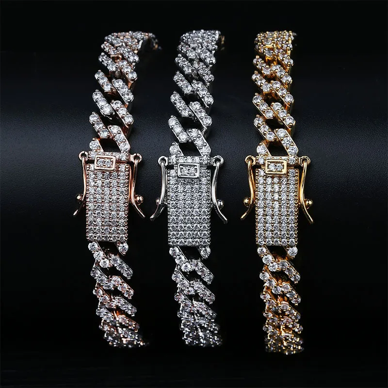 Bracciale Hip-Hop da uomo Hip Hop CZ Bracciali a catena cubana Miami lunghi 7 8 pollici Gioielli rock maschili