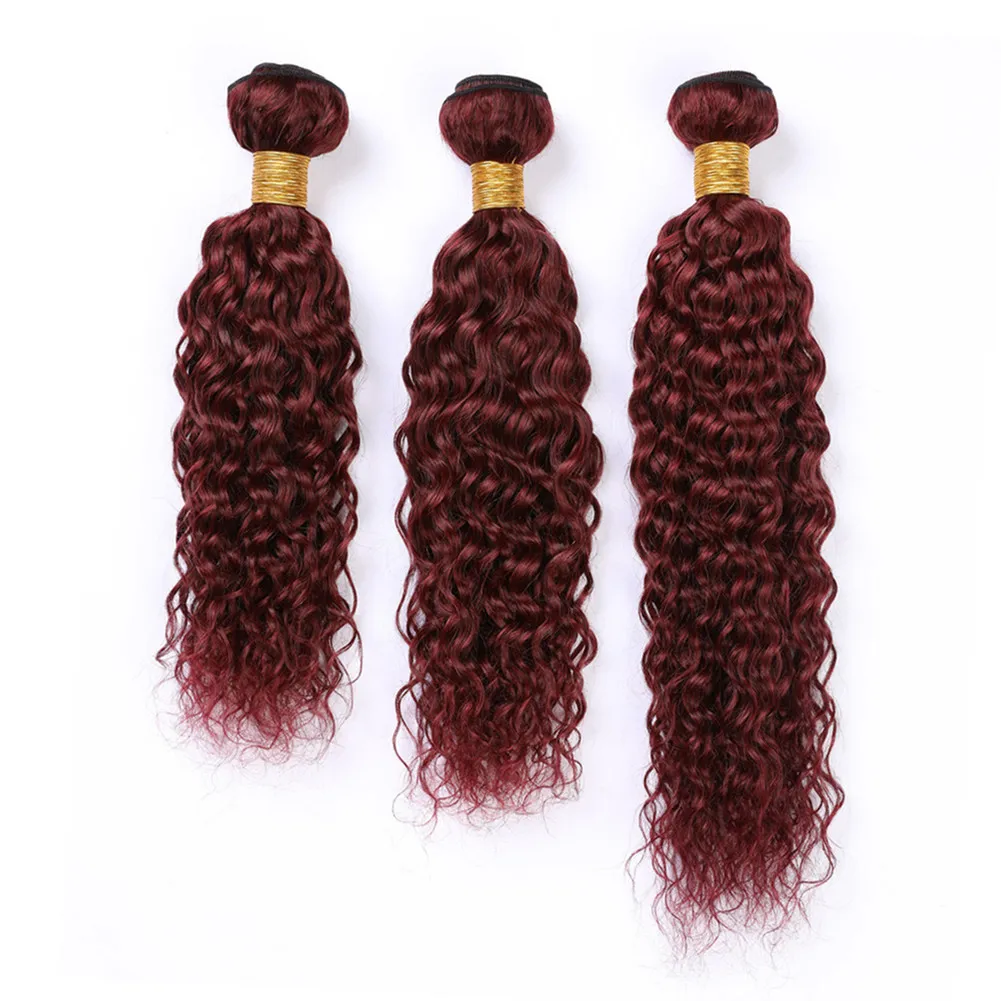 Burgundy Red Malaysian Wet And Wavy Human Hair Bundles 300Gram Wine Red Virgin Hair Extensions