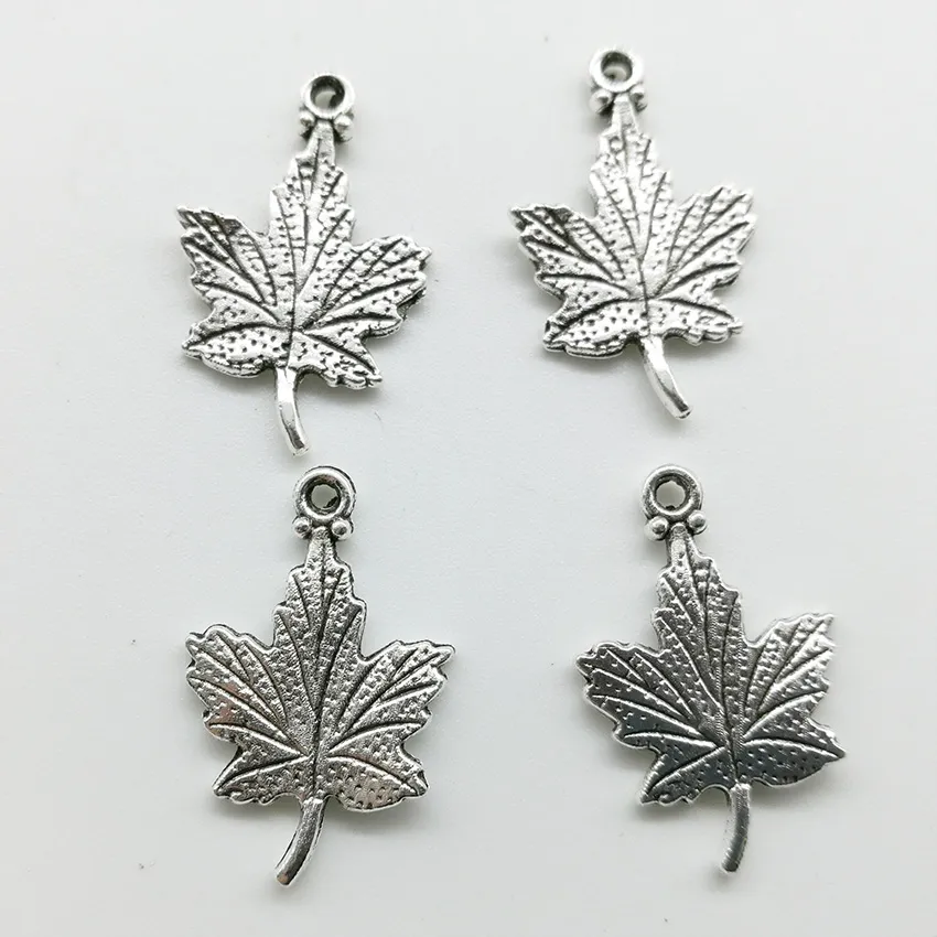 100st/lot Maple Leaf Berlocker Hängen Retro Smycken Tillbehör DIY Antik silverhänge För Armband Örhängen Nyckelring 23*15mm