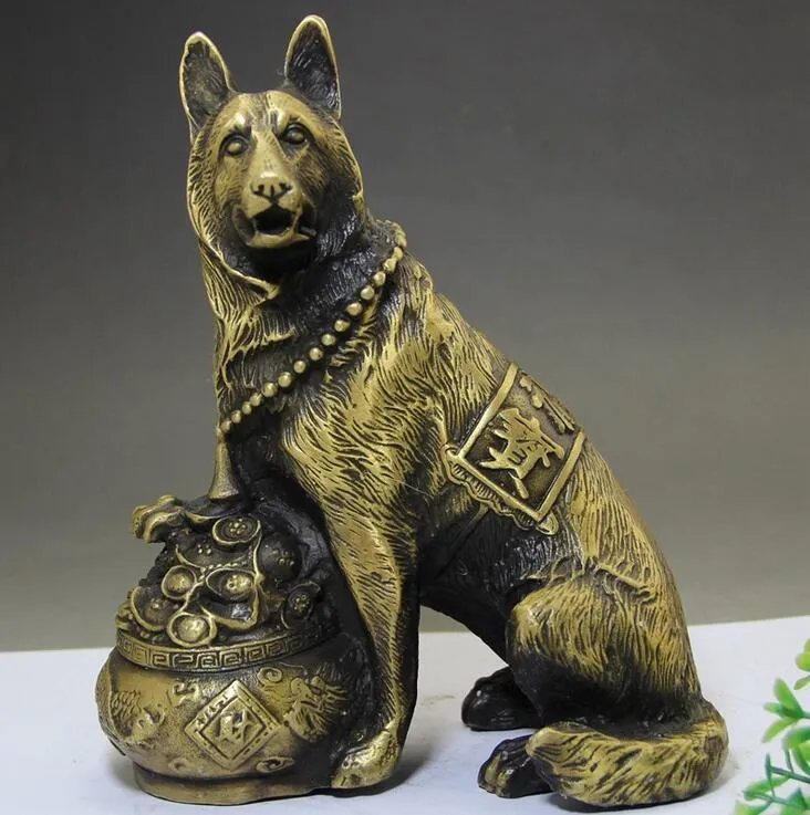 Collection en gros artisanat antique rétro vieux cuivre pur cuivre délicat ornements de chien en laiton Daqing système impérial