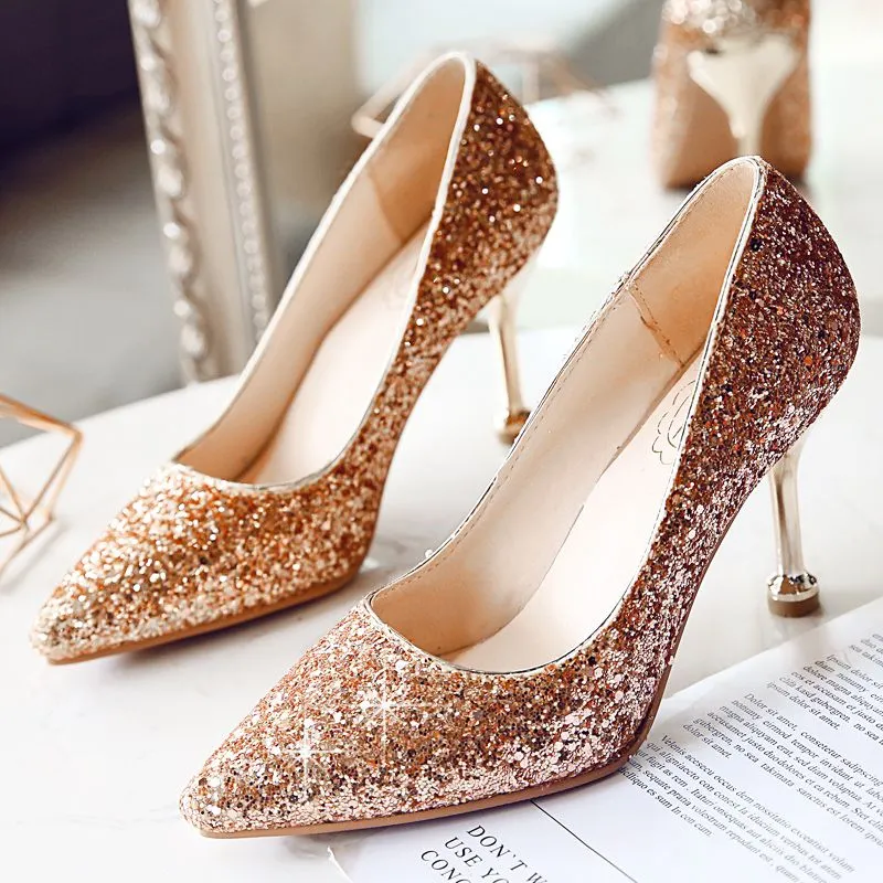Designer Sparkling Sequin Lace Red Glitter Wedding Shoes With Gold ...