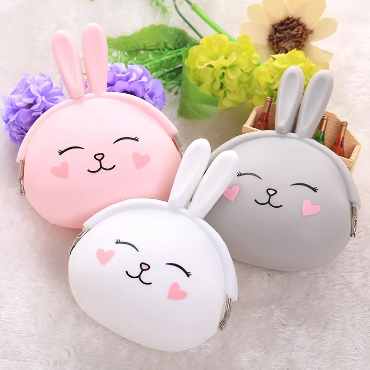 Dessin animé beaux enfants Silicone lapin forme sac à main doux couleur bonbon porte-monnaie clé sac livraison gratuite M130