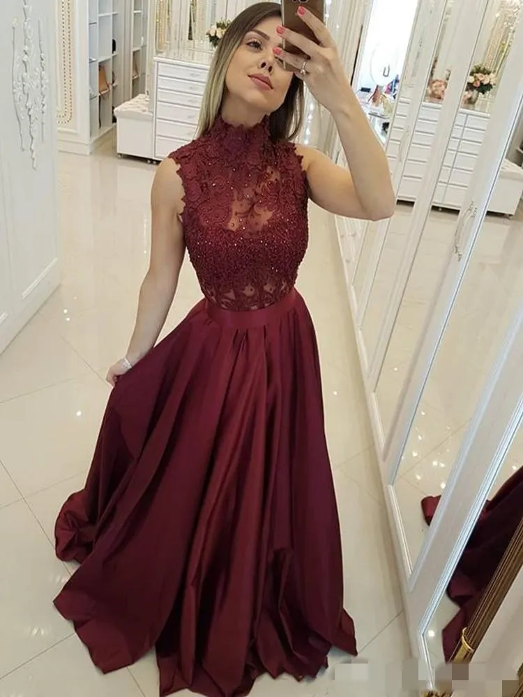 High neck hotsell maroon dress