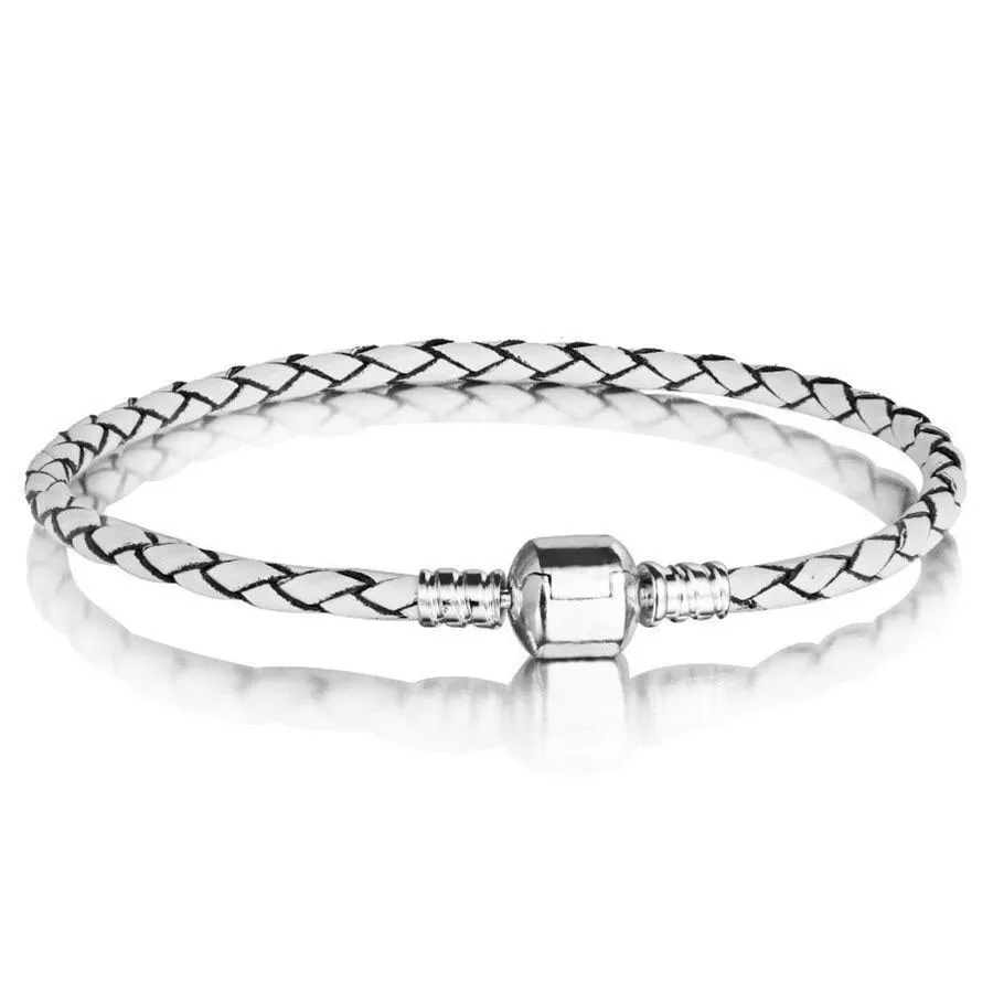 Vente en gros - Authentique 925 Sterling Silver Fermoir Perle Timbre Original Bracelet En Cuir Tissé Convient Pandora Charms Bracelet DIY Bijoux De Mode