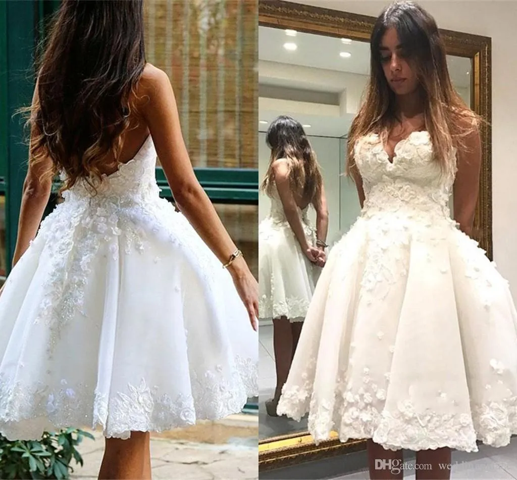 Querida bonita A linha de vestidos de casamento curto na altura do joelho apliques de zíper de volta vestidos de casamento de noiva de tule