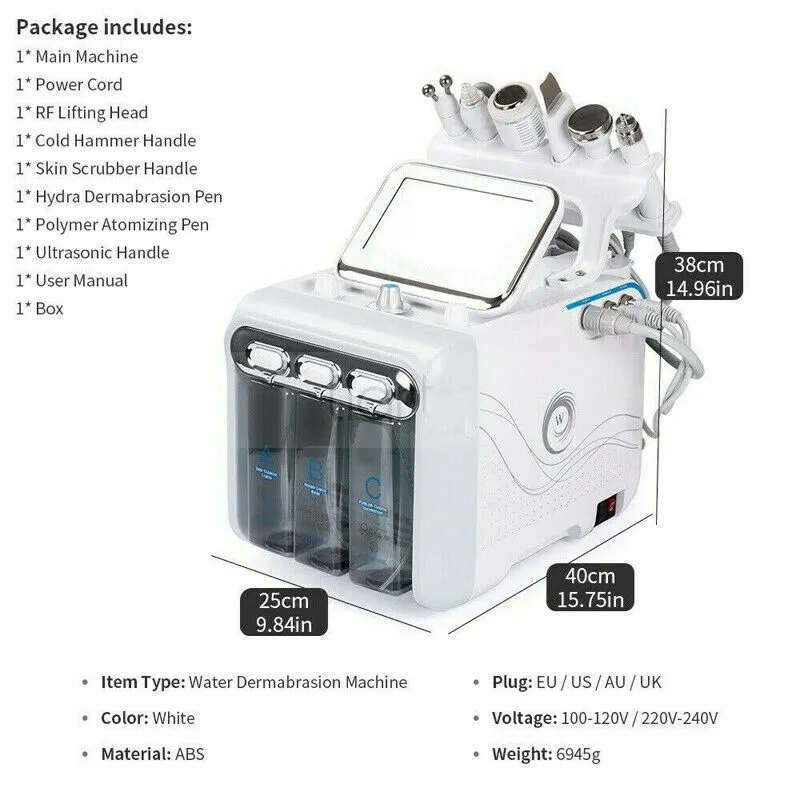 Multifonctionnel 6 en 1 H2 O2 Hydra Facial Dermabrasion Hydro Microdermabrasion Aqua Peeling Vide Nettoyage de la peau Eau Oxygène Spray