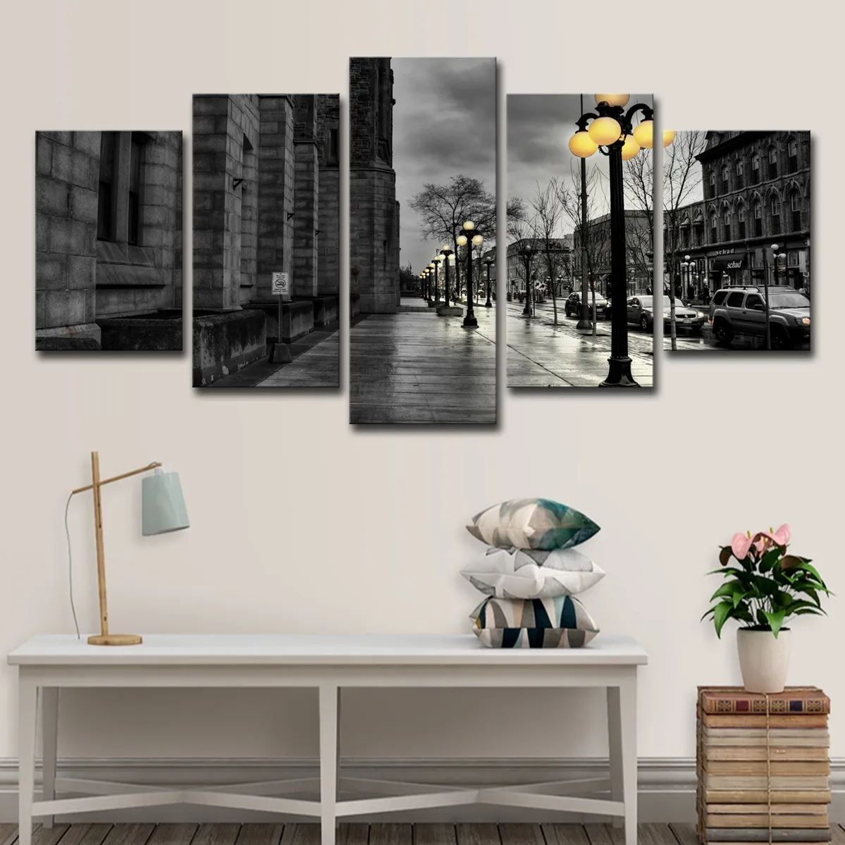 5 pcs London City Streetscape Negro Poster Preto Arte HD Impressão de Canvas Pintura de lona Fashion Pendurar fotos