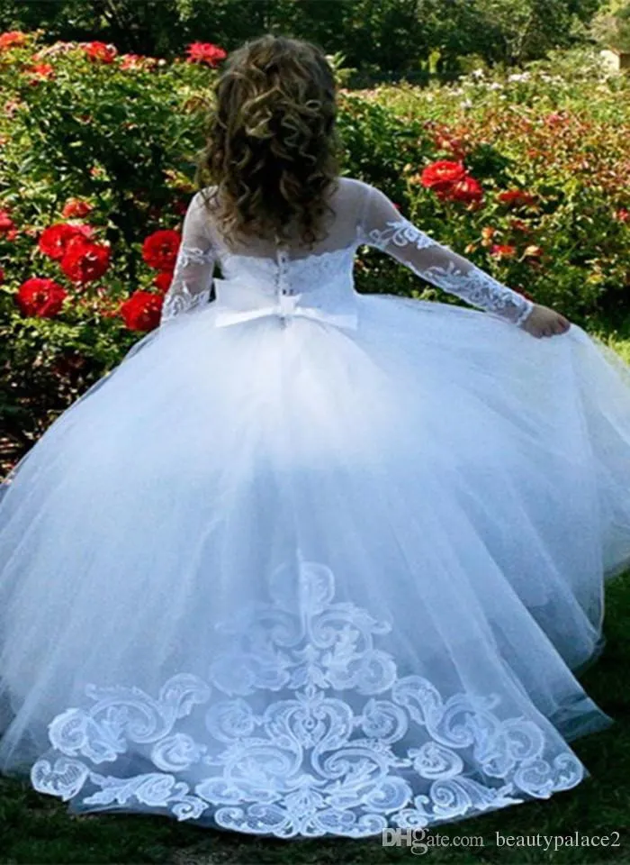 Princess Tulle Ruffles Scoop Long Sleeves Backless Wedding Dress