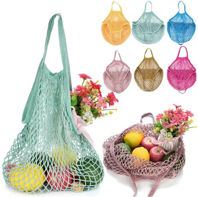 String Grocery Storage Bags Cotton Mesh Woven Shopping Bag Fruit Storage Handbag Women Shopping Bags Sundries Organizer 13 Colors DW917