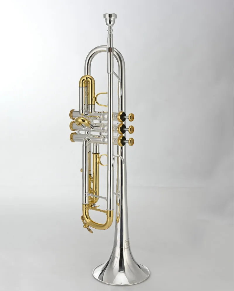 B Flat Trumpet - Silver Plated Brass Instrument with Gold Lacquer Key ...